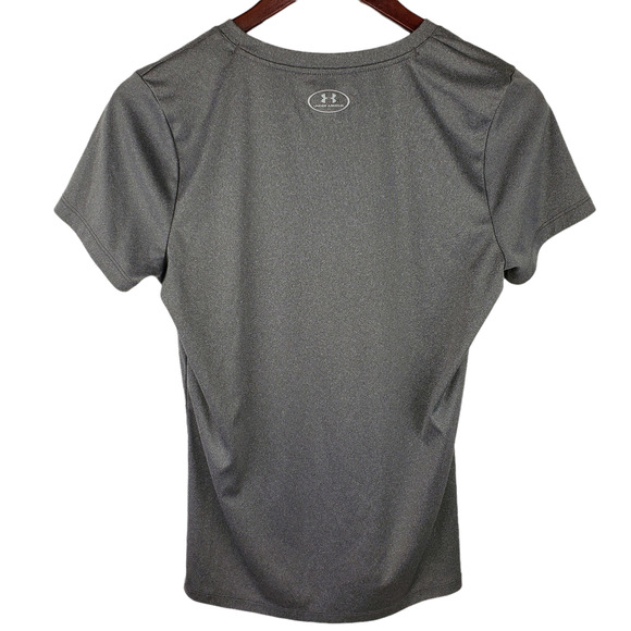 Under Armour Women's Sz M Loose Heatgear Gray Short Sleeve V Neck Top - Picture 2 of 3
